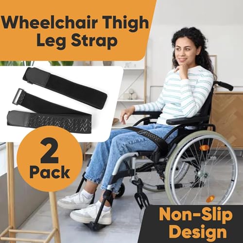 2 Pack Wheelchair Thigh Leg Strap - Leg Support on a Wheelchair for Adults, Adjustable Secure Leg Straps for Wheelchair Accessories with Non-Slip Design and Easy Hook Closure - size: Thigh Leg Strap