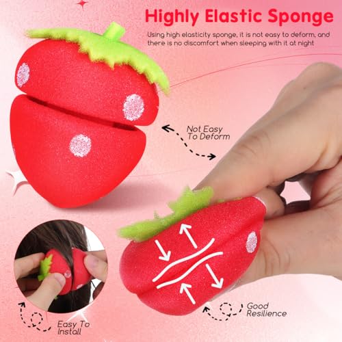18 pcs Strawberry Sponge Hair Rollers Heatless Curls Overnight Hair Curlers to Sleep in Soft Foam Curlers for Natural Waves Diy Styling Tool