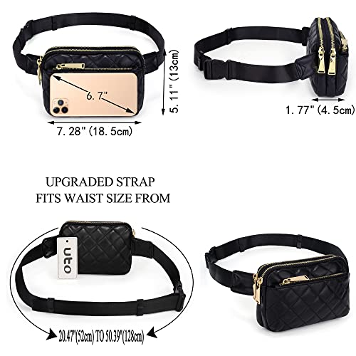 UTO Fanny Pack Crossbody Belt Purse Chest Waist Hip Travel Hiking Bumbag - color: 0759 Quilted Black
