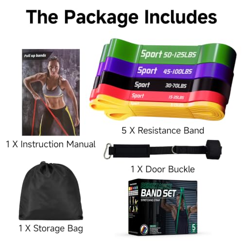 Pull Up Assistance Bands, Heavy Duty Exercise Bands for Working Out - color: yellow+red+black+purple+green