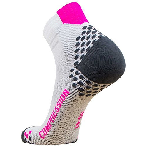 Compression Ankle Socks for Running - Moisture Wicking, Dot Padding - color: 1 Pair - White/Neon Pink, size: Small