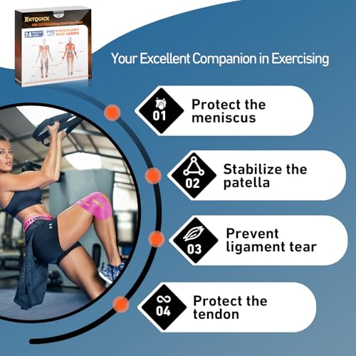 KTQUICK Precut Kinesiology Tape for Knees,24 PCS,20% Stronger Adhesive Pink - color: Pink, size: 24PCS