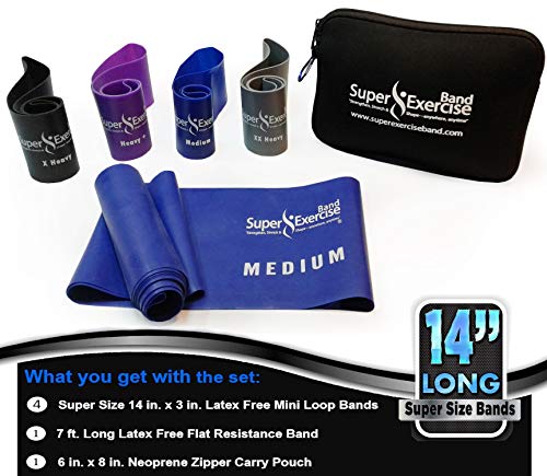 Mini Loop + Flat Resistance Band 5 Set, Latex Free - color: c. HEAVY STRENGTH BLUE Set