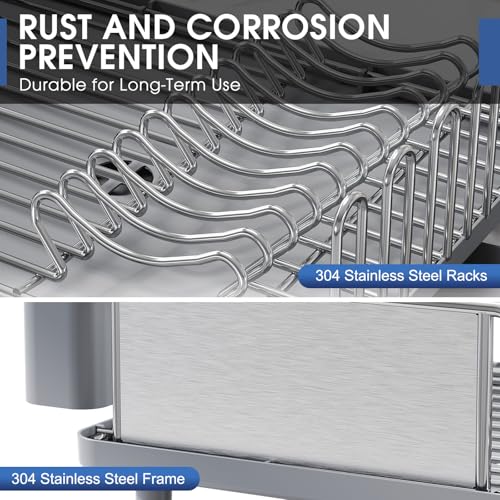 Urackify Stainless Steel Dish Drying Rack for Kitchen Counter, 16.9" x12.4" - color: Gray