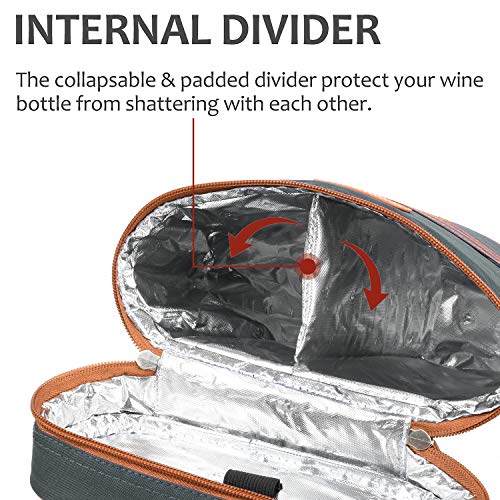 Tirrinia 2 Bottle Insulated Wine Tote Carrier Bag - color: Gray 2, size: 2 Bottle-without front pocket