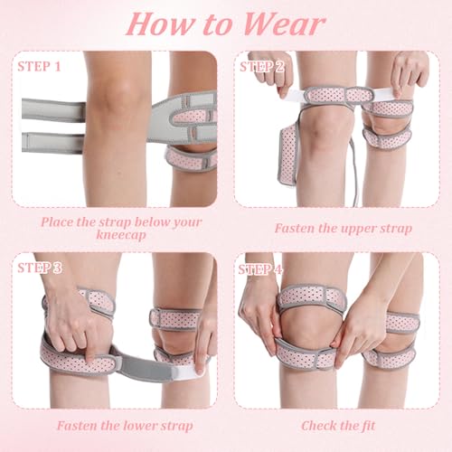2-Pack Open Patella Knee Brace for Men Women, Adjustable Dual Strap Knee Support Brace for Meniscus, Running, Squats, Workouts, Sports (Pink & Grey)