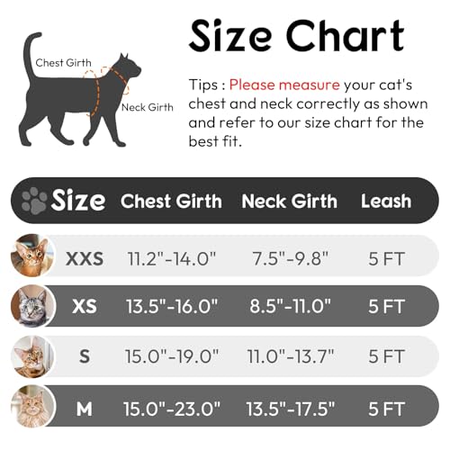 Dooradar Cat Harness and Leash Set, Adjustable and Escape Proof, XXS - color: Black, size: Xxs
