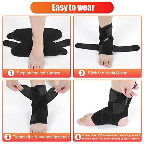 LAVEN Heating Ankle Brace, Heat Foot Drop Orthotic Brace with Adjustable 3 Level Controller for Injury Joint Recovery, Ankle Sprain Swelling, Arthritis, Strain, Fit