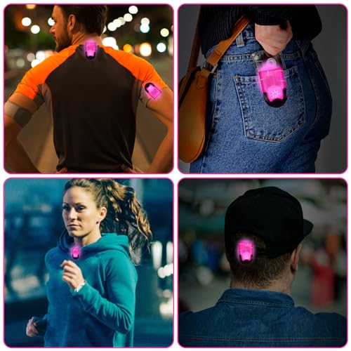 Aucuu Reflective Running Gear Set, Magnetic LED Clip Lights, Rechargeable Magnet Clip, Running Safety Lights with 3 Lighting Modes, High Visibility, Brightly Luminous for Night Running, Cycling - color: #2 Pink
