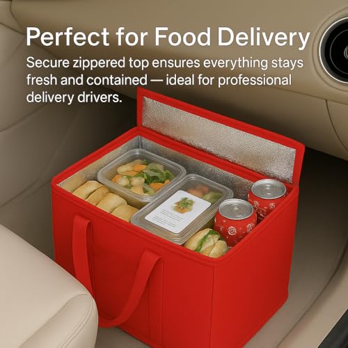 musbus 2Pk Insulated Reusable Grocery Bags, Collapsible Cooler Bag for Groceries, Heavy Duty Large Insulated Bag (Large, Bright Red) - color: Red, size: X-Large（16W x 12.5H x 9D）