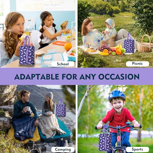 Insulated Snack Bag, Freezable Small Cooler Bag with Zipper and Adjustable Buckle, Rectangular Thermal Cooler Bag - color: Purple Unicorn