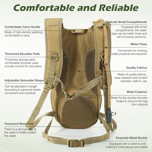 Liliful 2 Set Tactical Hydration Backpack with 3l TPU Water Bladder Tactical Molle Water Backpack Hydration Pack for Men Women Hiking Biking Running Climbing