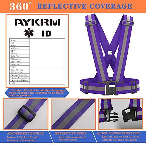 AYKRM 9 color High Visibility Reflective Vest Running Gear High Vis Adjustable Safety Vest - color: Purple