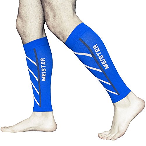 Meister 20-25mmHg Compression Running Leg Sleeves for Shin Splints (Pair) - color: Blue, size: Medium