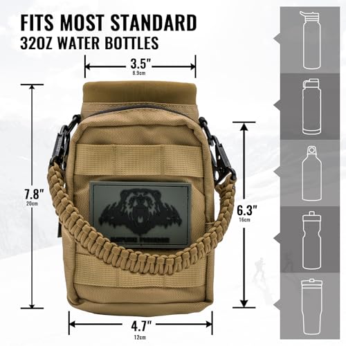 NATURE PIONEOR 32 64 128oz Tactical Water Bottle Pouch, MOLLE Bottle Holder - color: Khaki, size: 32OZ