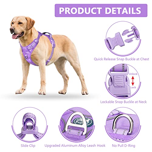 PoyPet No Pull Dog Harness, Reflective Vest with 2 Leash Clips & Handle - color: Light Purple(Matching Trim), size: S