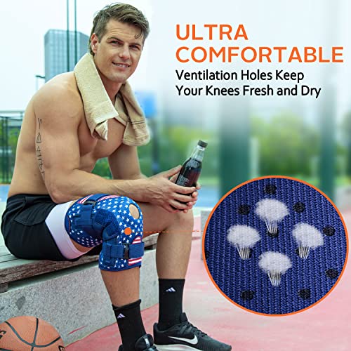 Hinged Knee Brace for Men and Women, Side Stabilizers, American Flag - color: Blue, size: Small