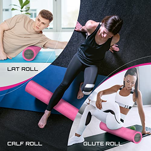Yes4All Medium Firm Two-Layer PE Foam Roller for Yoga & Pilates - color: 24 Inches - Pink/Grey