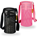 Hands Free Water Bottle Carrier with Strap for Hiking, Walking - color: pink & black