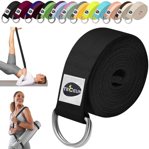 TECEUM 2 IN 1 Yoga & Mat Strap for Stretching – Cotton – 6/8/10 ft - color: Black, size: 6 ft