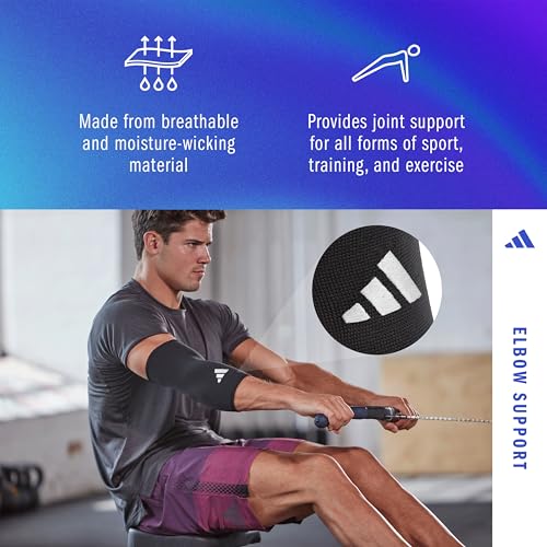 adidas Elbow Support Sleeve - Seamless and Smooth Elbow Support for Training, Competitions, and General Fitness - Ergonomic Design, Nylon Trim - Durable & Breathable - Black (Red Logo), Medium - size: Medium, style: adidas Elbow Support