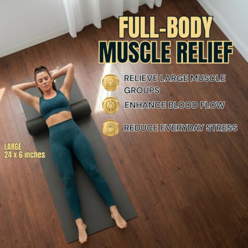 Foam Roller for Muscle Massage, Stiff Back Pain Relief, Physical Therapy, Deep Tissue, Exercise Equipment for Home Gym, Stress, Yoga, Pilates for the Fit Citizen (Black, Large 24 x 6 Inches) - size: Large 24 x 6 Inch