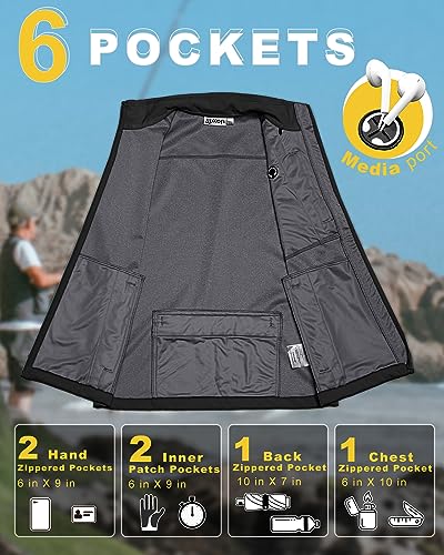 33,000ft Men's Windproof Lightweight Golf Vest Outerwear Sleeveless Jacket - color: Black, size: Large