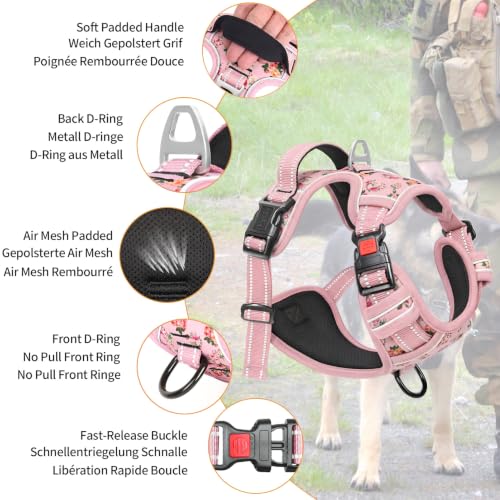 HEELE Dog Harness, Quick Release 3 Buckles, Easy On & Off, Flower Pink, M - color: FloFlower Pinkwer Burgundy, size: M (Pack of 1)
