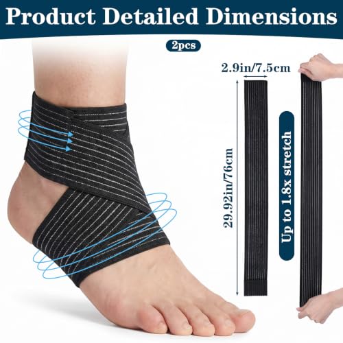 2 Pack Ankle Support Brace Elastic Breathable Wrap Arch Support Bandage