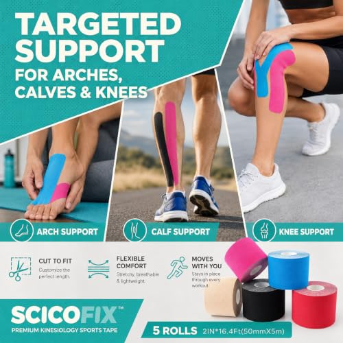 Kinesiology Tape 5 Rolls (2" x 16.4FT) Uncut Sports Tape - size: 2IN