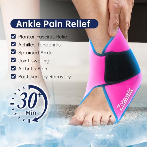 Ankle Ice Pack Wrap for Swelling Foot Heel Pain Relief Reusable Gel-2Pack - color: Rose Red-2 Pink
