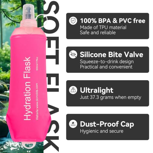 500ml Soft Flask, Shrink As You Drink Collapsible Water Bottles for Running Vest & Hydration Pack, BPA-Free Leak-Proof TPU Folding Bottle for Hiking Cycling Climbing Jogging-Pink - color: 1PCS Pink
