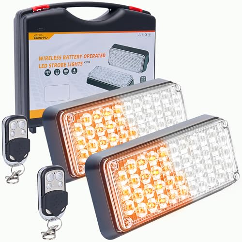 Amber/White Magnetic Flashing Strobe Lights/w Controller, 2-Pcs - color: 2pcs Amber/White