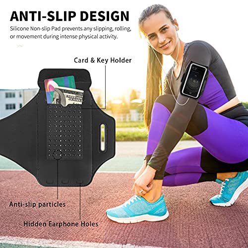 HAISSKY Running Armband with Earphone Pouch, Elastic Strap for 6.4" Phones