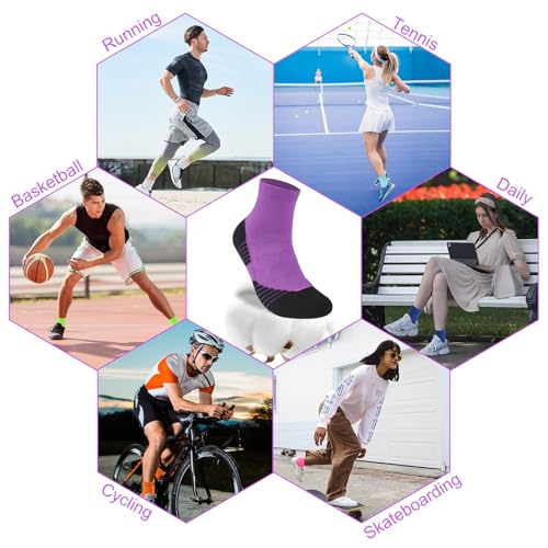 NIcool Cycling Socks For Men, 1/3 Pairs Bright Seamless Compression Running Crew Socks Youth Cushioned Tennis Quarter Socks - color: 3 Pairs Purple