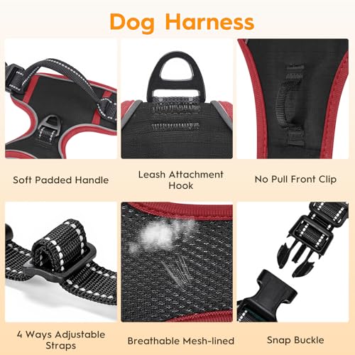 No Pull Dog Harness, No-Choke Soft Padded Reflective Dog Vest Harness with Front Clip & Top Handle, 2 Quick-Release Buckles, Adjustable for Small Medium Large Dogs - color: Black/Red, size: X-Small