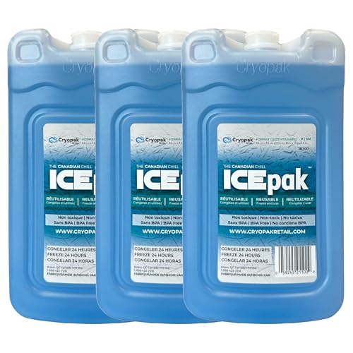 Cryopak ICEpak Hard Shell Reusable Ice Packs for Coolers and Lunch Box Use, Freezer Safe Gel Design, Professional Grade Cooling, Non-Toxic and BPA Free, Essential Travel Accessories - size: Small (3 Pack)