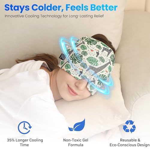 Migraine Relief Cap, Reusable Cold Compress Headband,1pcs - color: Rainforest‑eyemask