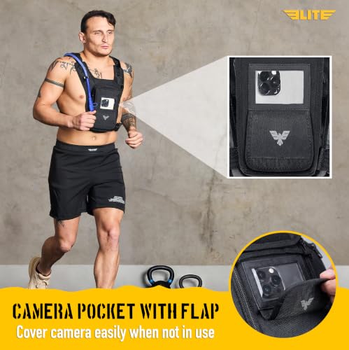 Elite Hydra Running Chest Pack w/ Phone Holder Touch Friendly, Camera Pocket for Men/Women Lightweight Hydration Vest Chest Rig w/ Water Bladder for Marathon, Cycling, ADV Camping, Skiing - size: Medium