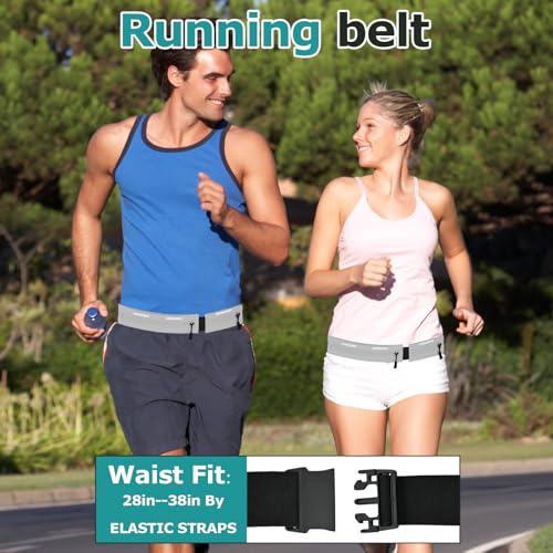 Running Belt Waist Pack, Orange, Dual Zippered Pockets, Adjustable Elastic Band with Reflective Strips (Grey) - color: Grey