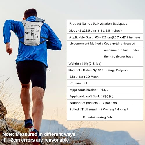 Running Hydration Vest 5L, Running Vest Pack with 1.5L Water Bladder - color: White