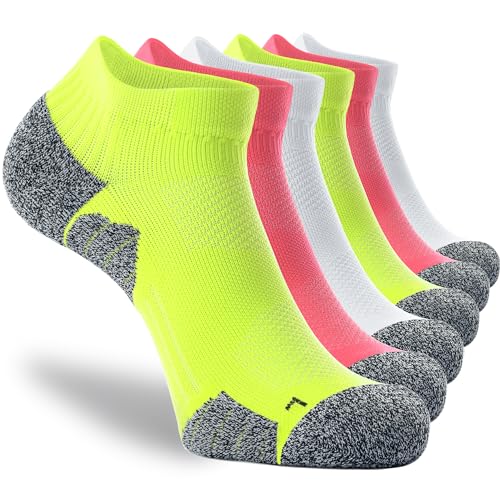 CWVLC Cushioned Athletic Ankle Compression Socks for Women Men 3/6 Pairs - color: 6-pairs (Lime-green2,watermelon2,white2), size: Medium