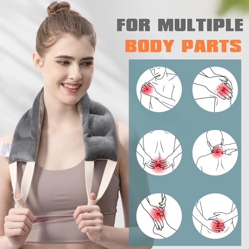 uncn Heating Pad for Neck Shoulders and Back Microwavable Wrap Weighted Neck Warmer 32x5in Microwave Heat Wrap Rice Beanbag Lavender Scented 1.5Pounds - color: Gray
