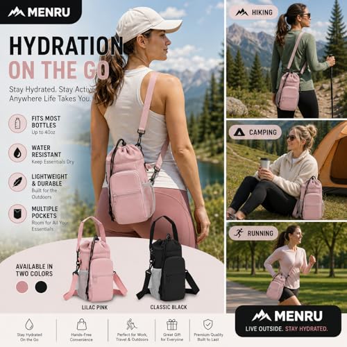 2 Pack Water Bottle Holder Bag with Strap for 30-40 Oz Bottles - color: black and pink