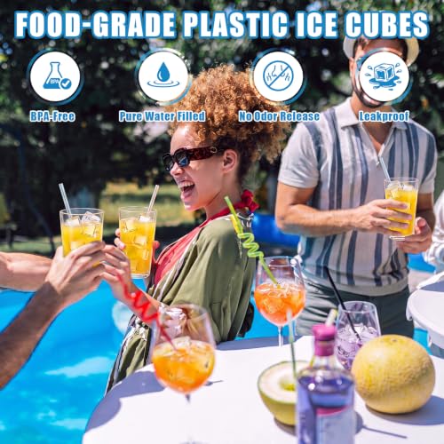 400 Pcs Reusable Ice Cubes for Coolers, BPA Free Refreezable Plastic Ice Cubes with Storage Bag for Drinks Whiskey Coffee Bars Party Outdoor Baths Enthusiasts (Clear)