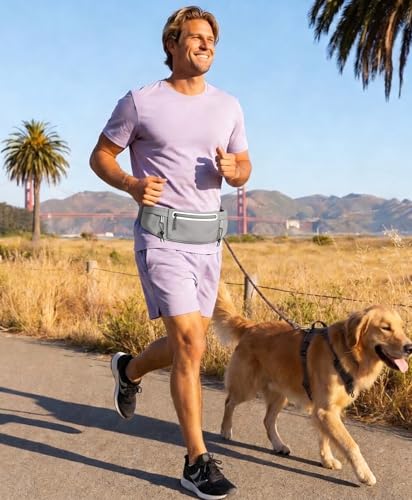 Running Belt Fanny Pack:3 Pocket Waist Bag for Men Women Workout Exercise Fitness Phone Holder Fits All Phones - Runner Marathon Jogging Race Belt with Bib Clip (Grey) - color: Grey