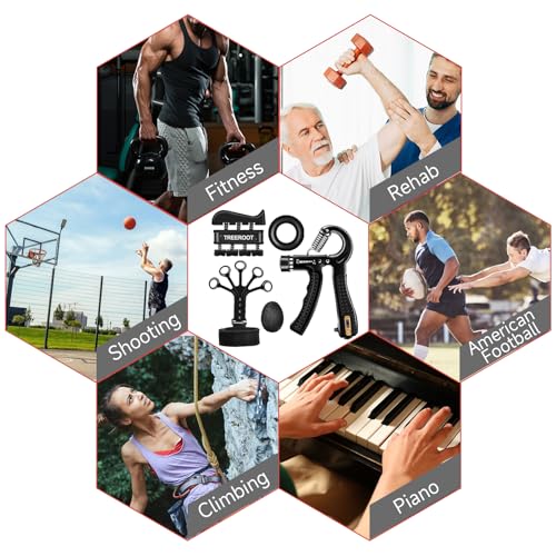 5PCS Grip Strength Trainer Kits, Hand Gripper Strengthener, Forearm Strengthener, Forearm Exerciser, Finger Exerciser, Wrist Strengthener, Stress Relief Ball, Grip Ring