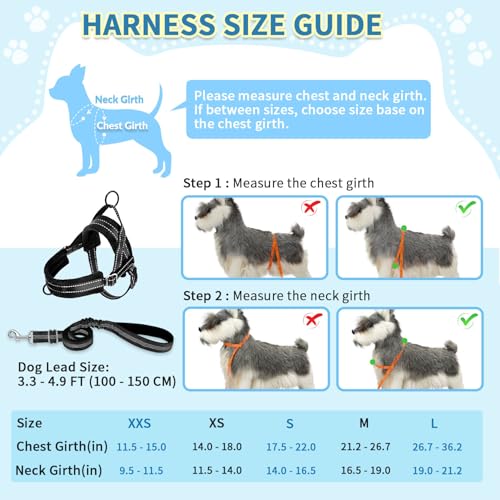 SlowTon No Pull Small Dog Harness and Leash Set with Front Clip - color: Black, size: X-Small