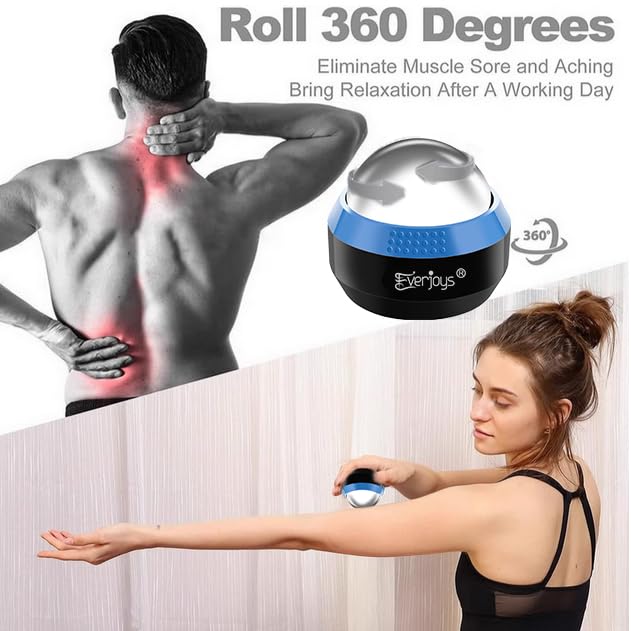 Massage Ice Roller Ball Cold & Heat Therapy Tissue Relief Muscle Recovery - color: Black and Blue