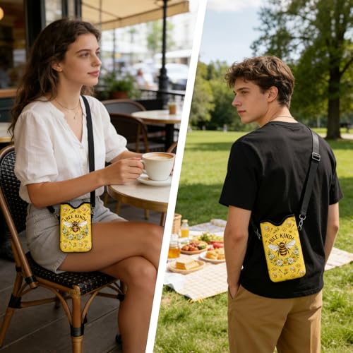 GLOBLELAND Bee Cell Phone Sleeve Pouch Case Bag 7.1×3.9 inch Honey Shockproof Universal Phone Bag with Crossbody Strap Neck Lanyard for Women Men Phone Headphones Watch Yellow - color: Bee